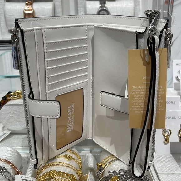 Michael Kors Jet Set Travel Lg Embellished Denim Wristlet Wallet Phone Patches - Picture 11 of 16